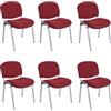 Lotto di 6 sedie per sala conferenze MOBY BASE, colore bordeaux con gambe grigie