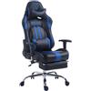 Poltrona Gaming LOGAN con poggiapiedi, ampia reclinazione, con cuscino lombare e cervicale, in similpelle nero/blu