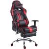 Poltrona Gaming LOGAN con poggiapiedi, ampia reclinazione, con cuscino lombare e cervicale, in similpelle nero/rosso