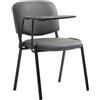 Sedia conferenze MOBY PELLE con SCRITTOIO, colore grigio, gambe nere