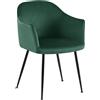 Sedia Ospiti VIVIAN, Solida e Comoda, Gambe in Metallo Nero, Seduta in Velluto Verde
