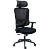 Sedia Ergonomica SUPRA, Confortevole, Poggiatesta, Supporto Lombare, Rete Traspirante e Tessuto, Nero