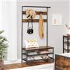 Appendiabiti TYRON, con Panca, 100x41,5x182cm, in Acciaio e Legno Faggio