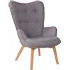 Poltrona Ospiti VILMA, Eleganti Impunture, Gambe in Legno Chiaro, in Tessuto Grigio