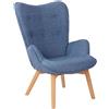 Poltrona Ospiti VILMA, Eleganti Impunture, Gambe in Legno Chiaro, in Tessuto Blu