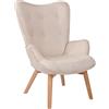 Poltrona Ospiti VILMA, Eleganti Impunture, Gambe in Legno Chiaro, in Tessuto Crema