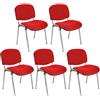 Lotto di 5 Sedie Conferenza MOBY BASE, Comoda e Pratica, Prezzo Incredibile, Colore Rosso e Gambe Cromate