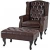 Poltrona ELISABETH, Poggiapiedi, Stile Chester, Elegante, Pelle, Marrone