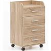 Cassettiera con Ruote MAVERY, 4 Cassetti, 40x70,5x33cm, Legno, Rovere