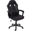 Poltrona Gaming DRIFT, Schienale Basculante, Design Sportivo, Pelle Nera