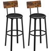 Lotto di 2 Sgabelli JONS, Design Vintage, in Metallo e Pelle Nera e Legno Marrone