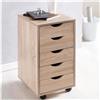 Cassettiera con Ruote CLOVER, 5 Cassetti, 33x64x38 cm, Colore Rovere