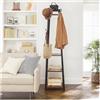 Appendiabiti LOLA, Con Ganci e Ripiani, 45x45x181cm, Acciaio Nero e Legno Marrone