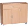 Armadietto BERYL, Cassetto e Tre Ante, 90x30x75cm, in Legno, Faggio
