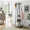 Appendiabiti LOLA, Con Ganci e Ripiani, 45x45x181cm, Acciaio Nero e Legno Grigio