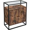 Mobiletto KADIE, Ripiano in Vetro Temperato, 70x35x80cm, Acciaio e Legno Faggio