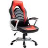 Poltrona Gaming ALPHA, Linee Sportive, Comoda Imbottitura, Pelle Nera e Rossa