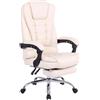 Poltrona ufficio JAMES, Reclinabile, Poggiapiedi Estraibile, Pelle Crema