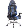 Poltrona Gaming INDY, Funzione Massaggio, Reclinabile, Pelle Nera e Blu