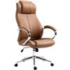Poltrona da Ufficio CRISTOBAL, Ergonomica e Confortevole, Base in Metallo, Vera Pelle, Marrone Chiaro