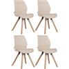 Lotto da 4 Sedie Ospiti KALI, Gambe Legno color Faggio, Seduta Imbottita, Pelle Crema