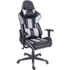 Poltrona Gaming CAMTON, Cuscini Lombare e Cervicale, in Pelle Nera e Grigia