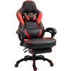 Poltrona Gaming SENNA, Confortevole, Poggiapiedi e Supporto Lombare, Pelle Nera e Rossa