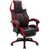 Poltrona Gaming MANDALIKA, Schienale Basculante, Poggiapiedi, in Pelle, Nero e Rosso