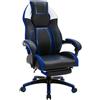 Poltrona Gaming MANDALIKA, Schienale Basculante, Poggiapiedi, in Pelle, Nero e Blu