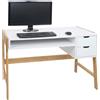 Scrivania per PC ALISHA, Stile Nordico, Pratica e Moderna, Con Cassetti, Bianco e Faggio