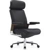 Poltrona da Ufficio SOPRANO, Imbottita, Elegante, Dettagli in Legno, Vera Pelle, Nero