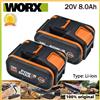 Batteria di ricambio originale agli ioni di litio Worx WA3551 WA3553 WX176 WX550 WX386 WXino 3 WXgain WX800, WU268 20V 8.0 Ah