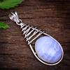 Handmade Aesthetic Blu Pizzo Agata Gemma 925 Argento Sterling Handmade Ciondolo 6.9cm