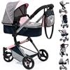 Bayer Design 18427AA, Passeggino per bambole Neo Vario, Carrozzina per bambole, regolabile in altezza, Blu, Grigio