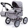 Bayer Design 13010AA Carrozzina per Bambole, Passeggino per Bambole, Passeggino Giocattolo con borsa, regolabile in altezza, pieghevole, grigio con corona