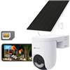 EZVIZ HB8 Lite 4G Telecamera Wi-Fi Esterno Senza Fili con Pannello Solare, Risoluzione 2K+, Scheda SIM Inclusa, Connettività 4G LTE & Wi-Fi 6, Modalità AOV, Rilevamento Umano/Veicoli, PTZ 360°