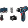 Bosch Professional 12V System Trapano-avvitatore a batteria GSR 12V-15 (incl. 2 batterie da 2.0Ah, caricabatteria GAL 12V-20, set di bit da 25 pz., borsa portautensili)