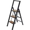Wenko - Scaletta in alluminio leggera, con 3 gradini per una maggiore altezza di 75 cm, con gradini XXL, antiscivolo, 44 x 127 x 5,5 cm, colore nero, certificato TÜV Süd