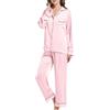 JCQIGOA Seta Donna Pigiama a Maniche Lunghe Set Pigiama Donna Lungo Set Pezzi Loungewear Pigiama da Notte Lungo Pigiama da Notte