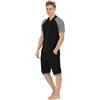QIYUANT Pigiama Intero Corta Uomo Zip Intera Pezzo Unico Jumpsuit Manica Corta con Cappuccio Estivo Monopezzo Onesie Casual Tuta da Casa Sportiva(Nero, Totem, M)