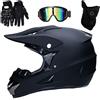 UIGJIOG Moto Casco Cross Nero Opaco,Casco di Sicurezza Stereo Traspirante Include Occhiali/Guanti/Maschera,M(54~55cm)