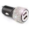 JNNJ Adattatori Veicoli Ricarica in Movimento, Caricabatteria Auto Doppio USB Decorazione Interna per Auto in Cristallo, Auto USB Con Strass, Accessori Decorativi per Autoveicoli(Diamante Colorato)