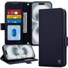 ONETHEFUL Custodia a portafoglio in pelle di alta qualità per iPhone 17 (6,3 pollici), custodia a libro con cavalletto, blocco RFID, chiusura magnetica e 3 scomparti per schede |Blu