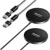 Hoonyer Caricatore Wireless per iPhone, 15W Caricabatterie Mag-Safe con Ricarica Rapida, Portatile Senza Fili Magnetico Charger compatibile iPhone17/16/15/14/13/12 e Airpods 2/3/Pro/Pro2 (Pezzi 2,Nero)