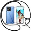 ISOI Cover con Cordino per Xiaomi Redmi 10C, Custodia Trasparente con Collana Tracolla Laccio Collo Ultra Sottile Morbido TPU Silicone Antiurto AntiGraffio Case, Nero