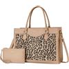 MOSISO 15,6 Pollici Borsa Tote Laptop con Grande Capacita, Custodia Laptop Pelle PU con Grana Leopardata Donna e Pochette, Borsa Computer Impermeabile, Valigetta Lavoro Ufficio, Albicocca