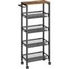 VASAGLE Carrello a 5 Ripiani, Carrello Cucina Salvaspazio con Ruote, Struttura in Acciaio, Maniglia, Carrellino Piccoli Spazi, Bagno Salotto Studio, Marrone Vintage e Nero LRC035B01