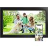Veidoo Cornice digitale WiFi da 15,6 pollici con touch screen IPS 1920 x 1080, memoria integrata da 32 GB, rotazione automatica e montaggio a parete, cornice digitale per condividere foto e video
