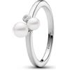 PANDORA Timeless Anello, in argento Sterling con perla coltivata d'acqua dolce trattata bianca e zirconia cubica trasparente, 50