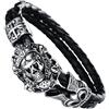 JewelryWe Gioielli Bracciale da Uomo Donna Acciaio Inossidabile Pelle amore Argento Nero Teschio Gotico Croce Compleanno Regalo (con regalo borsa)